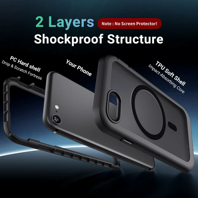 Alt view image 2 of 7 - Magnetic for iPhone SE Case 3rd/2rd,iPhone 8/7 Case 4.7''-Black | Compatible with MagSafe,Military Grade Drop Protection,Translucent Matte,Non-Slip,Shockproof 2-Layer Durable Bumper Case