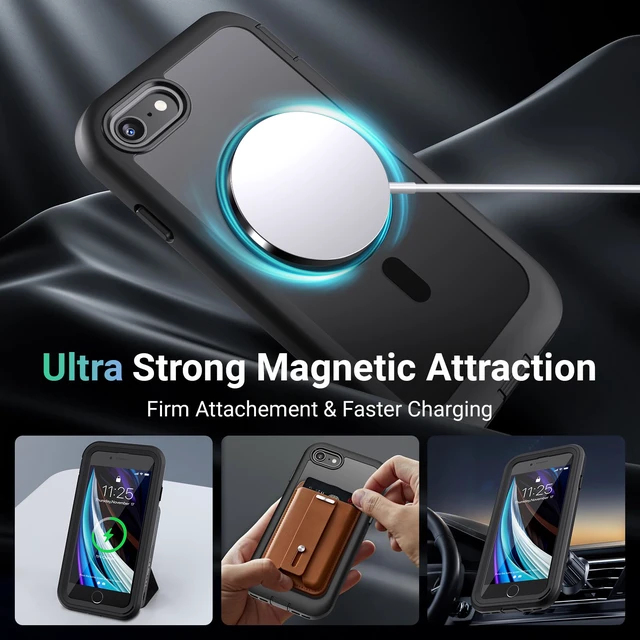 Alt view image 3 of 7 - Magnetic for iPhone SE Case 3rd/2rd,iPhone 8/7 Case 4.7''-Black | Compatible with MagSafe,Military Grade Drop Protection,Translucent Matte,Non-Slip,Shockproof 2-Layer Durable Bumper Case