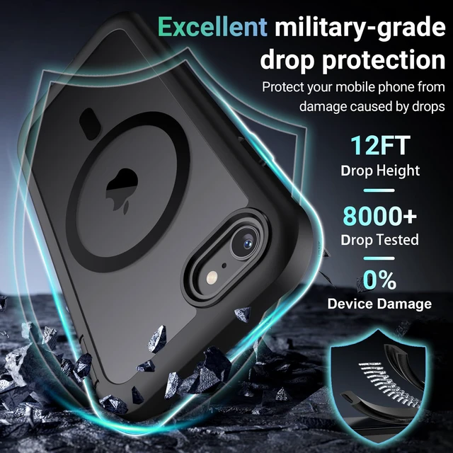 Alt view image 4 of 7 - Magnetic for iPhone SE Case 3rd/2rd,iPhone 8/7 Case 4.7''-Black | Compatible with MagSafe,Military Grade Drop Protection,Translucent Matte,Non-Slip,Shockproof 2-Layer Durable Bumper Case