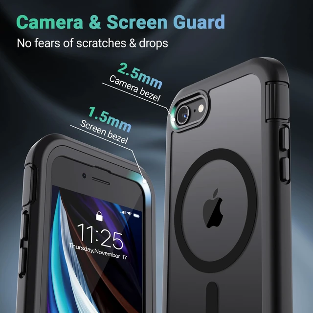 Alt view image 6 of 7 - Magnetic for iPhone SE Case 3rd/2rd,iPhone 8/7 Case 4.7''-Black | Compatible with MagSafe,Military Grade Drop Protection,Translucent Matte,Non-Slip,Shockproof 2-Layer Durable Bumper Case