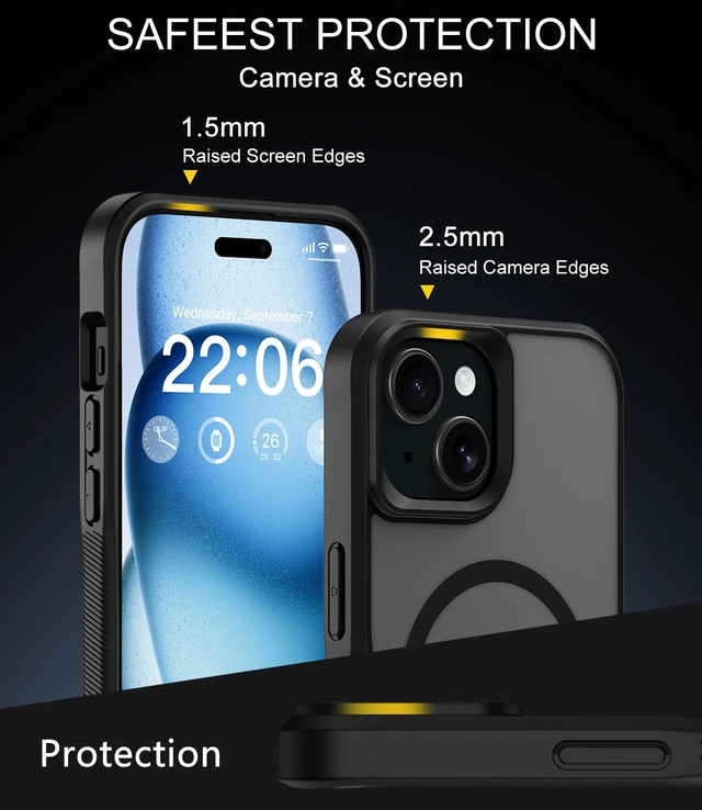 Alt view image 3 of 7 - for iPhone 15 Case,Compatible with MagSafe,Translucent Matte Shockproof Anti-Slip Anti-Fingerprint Pocket-Friendly Phone Case for iPhone 15 (Black)