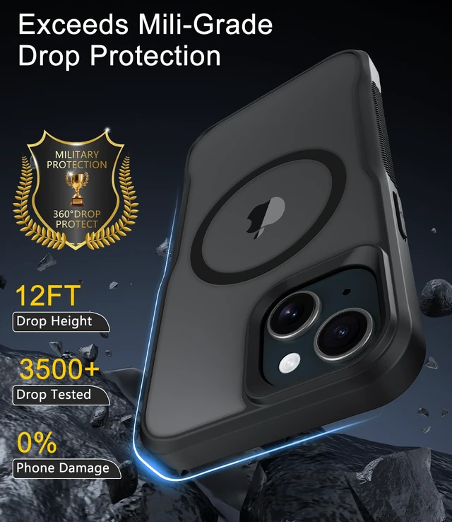 Alt view image 5 of 7 - for iPhone 15 Case,Compatible with MagSafe,Translucent Matte Shockproof Anti-Slip Anti-Fingerprint Pocket-Friendly Phone Case for iPhone 15 (Black)