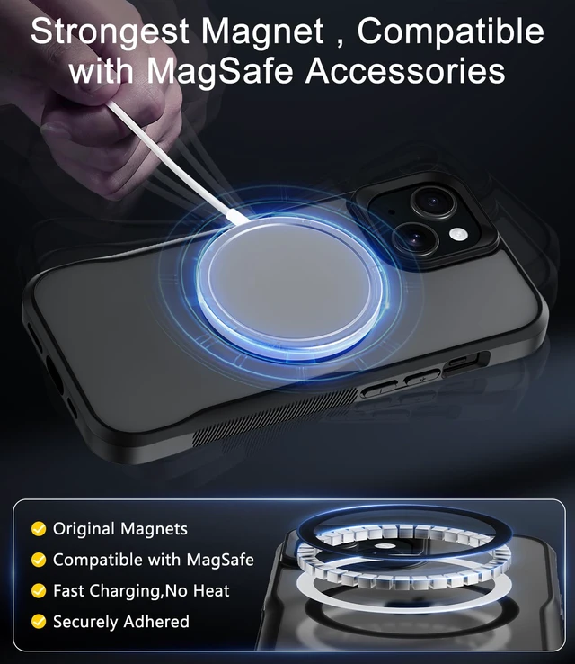 Alt view image 6 of 7 - for iPhone 15 Case,Compatible with MagSafe,Translucent Matte Shockproof Anti-Slip Anti-Fingerprint Pocket-Friendly Phone Case for iPhone 15 (Black)