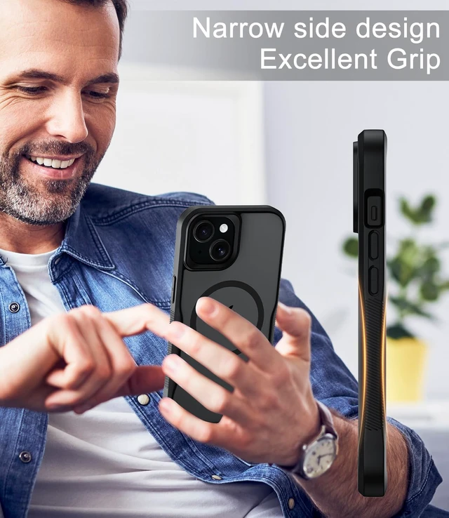 Alt view image 7 of 7 - for iPhone 15 Case,Compatible with MagSafe,Translucent Matte Shockproof Anti-Slip Anti-Fingerprint Pocket-Friendly Phone Case for iPhone 15 (Black)