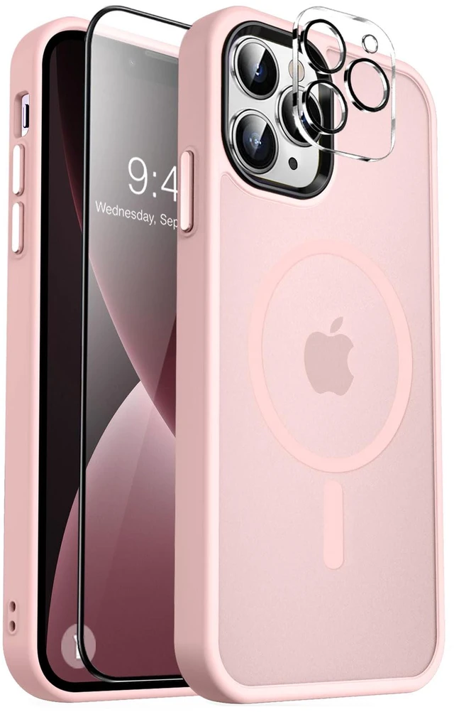 Main image of Magnetic Shockproof for iPhone 13 Pro Max Case,Pink | 10ft Drop | Compatible with MagSafe | w/ Screen & Lens Protectors | Anti-Slip Matte | Raised Camera & Screen Lip | Ultra-Slim