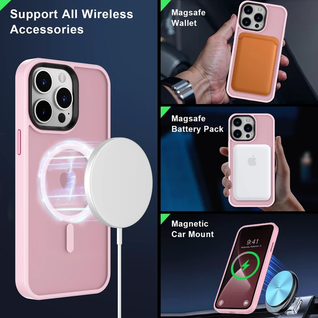 Alt view image 2 of 7 - Magnetic Shockproof for iPhone 13 Pro Max Case,Pink | 10ft Drop | Compatible with MagSafe | w/ Screen & Lens Protectors | Anti-Slip Matte | Raised Camera & Screen Lip | Ultra-Slim
