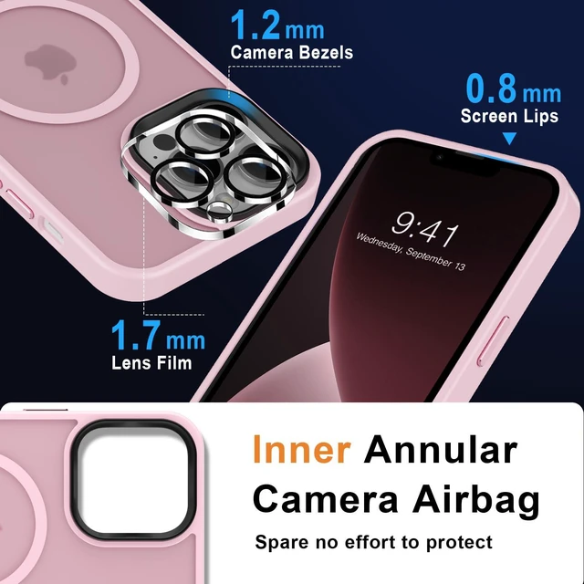 Alt view image 5 of 7 - Magnetic Shockproof for iPhone 13 Pro Max Case,Pink | 10ft Drop | Compatible with MagSafe | w/ Screen & Lens Protectors | Anti-Slip Matte | Raised Camera & Screen Lip | Ultra-Slim