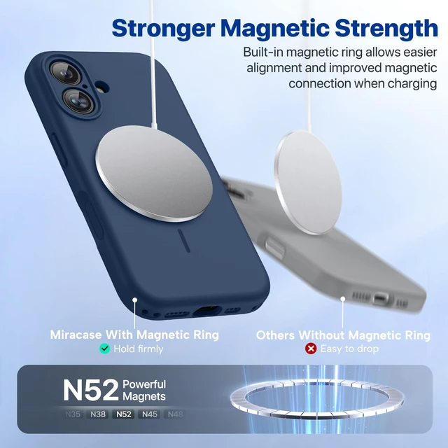 Alt view image 5 of 7 - Silicone & Magnetic for iPhone 16 Case, Dark Blue | Compatible with MagSafe, Anti-Scratch Microfiber Lining, Liquid Silicone Case Shockproof Drop Protection Phone Case for 16