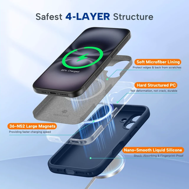 Alt view image 3 of 7 - Silicone & Magnetic for iPhone 16 Case, Dark Blue | Compatible with MagSafe, Anti-Scratch Microfiber Lining, Liquid Silicone Case Shockproof Drop Protection Phone Case for 16
