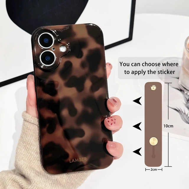Alt view image 3 of 7 - Compatible with iPhone 16 Case Cute Leopard Tortoise Wrist - Brown | Strap design, Aesthetic amber, For girls women men, Girly, Soft TPU, Full camera lens, Protective, Shockproof phone cover