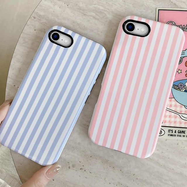 Alt view image 4 of 6 - Compatible with iPhone SE /8/7 Cute Phone Case,Striped Aesthetic Pattern Design,Scratch Resistant Hybrid 2-Layer Shockproof Protective Cover for Girls Women-Pink