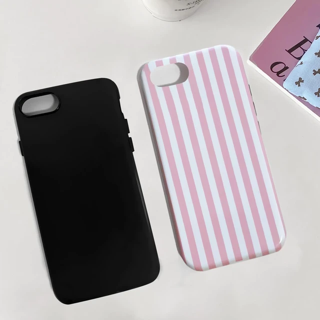 Alt view image 5 of 6 - Compatible with iPhone SE /8/7 Cute Phone Case,Striped Aesthetic Pattern Design,Scratch Resistant Hybrid 2-Layer Shockproof Protective Cover for Girls Women-Pink