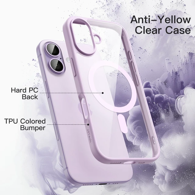 Alt view image 3 of 6 - Magnetic Case for iPhone 17, Lavender | Compatible with MagSafe, Solid Color Matte TPU Frame, Clear Back, Shockproof Bumper
