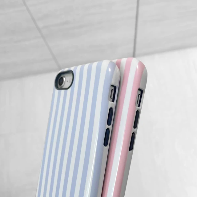 Alt view image 6 of 6 - Compatible with iPhone SE /8/7 Cute Phone Case,Striped Aesthetic Pattern Design,Scratch Resistant Hybrid 2-Layer Shockproof Protective Cover for Girls Women-Pink