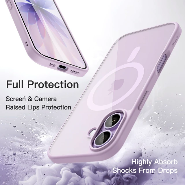 Alt view image 4 of 6 - Magnetic Case for iPhone 17, Lavender | Compatible with MagSafe, Solid Color Matte TPU Frame, Clear Back, Shockproof Bumper