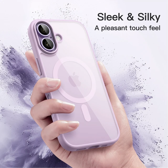 Alt view image 6 of 6 - Magnetic Case for iPhone 17, Lavender | Compatible with MagSafe, Solid Color Matte TPU Frame, Clear Back, Shockproof Bumper