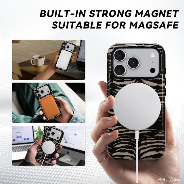 Alt view image 5 of 7 - for iPhone 17 Pro Case - Wireless Charging for MagSafe, Dual-Layer Design (Outer Hard PC Shell + Inner Soft TPU Shell), Unisex Shockproof Protective Case - Tiger Stripe Pattern.