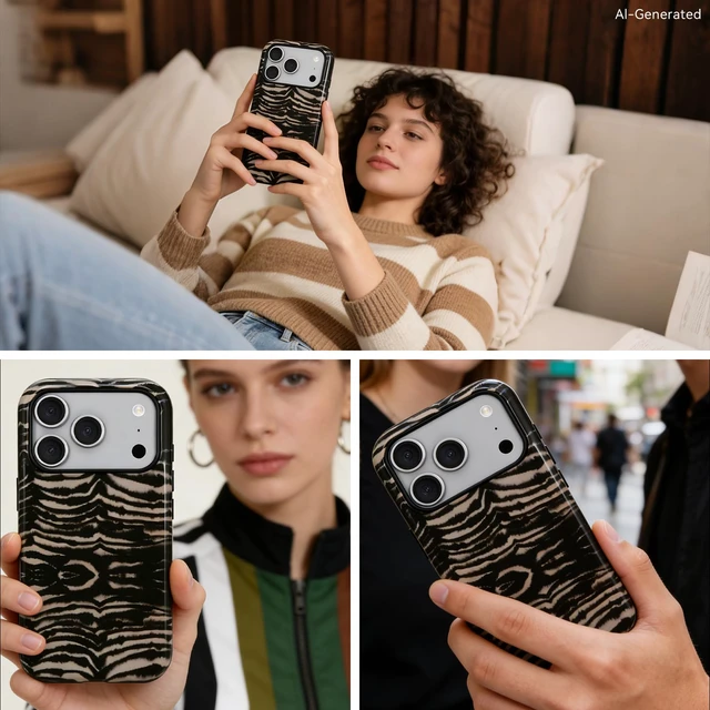 Alt view image 7 of 7 - for iPhone 17 Pro Case - Wireless Charging for MagSafe, Dual-Layer Design (Outer Hard PC Shell + Inner Soft TPU Shell), Unisex Shockproof Protective Case - Tiger Stripe Pattern.