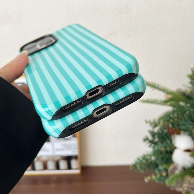 Alt view image 7 of 7 - Compatible with iPhone 16 Case Cute Striped Phone Case Teal | Cute Aesthetic Stripes Phone Cover for Women Girl Shockproof Slim TPU and Hard PC Protective Cover (Teal)