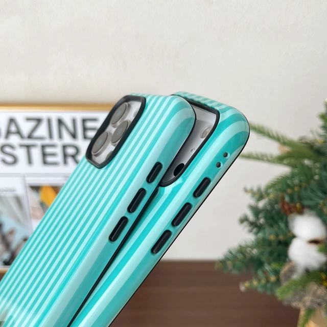 Alt view image 5 of 7 - Compatible with iPhone 16 Case Cute Striped Phone Case Teal | Cute Aesthetic Stripes Phone Cover for Women Girl Shockproof Slim TPU and Hard PC Protective Cover (Teal)