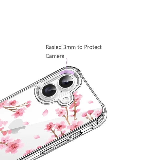 Alt view image 2 of 4 - Cherry Blossom Clear Case Compatible with iPhone 16, Sakura Girls and Women Floral Back Case Cover, Pink Flower Transparent Flexible TPU Bumper Shockproof Protective Case