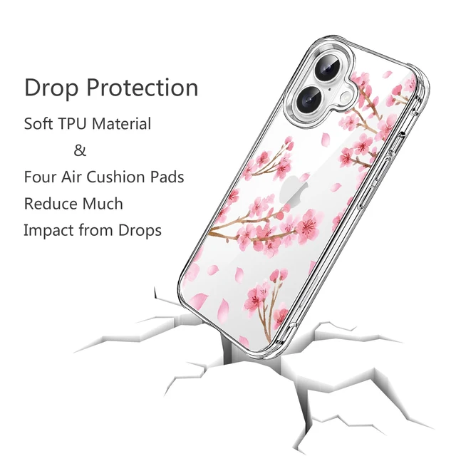 Alt view image 3 of 4 - Cherry Blossom Clear Case Compatible with iPhone 16, Sakura Girls and Women Floral Back Case Cover, Pink Flower Transparent Flexible TPU Bumper Shockproof Protective Case