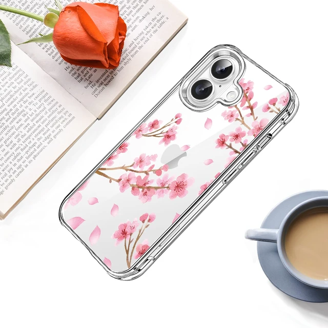 Alt view image 4 of 4 - Cherry Blossom Clear Case Compatible with iPhone 16, Sakura Girls and Women Floral Back Case Cover, Pink Flower Transparent Flexible TPU Bumper Shockproof Protective Case