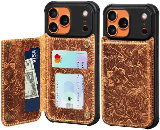 Main image of Wallet Real Leather Case Compatible with iPhone 17 Pro 6.3" Brown | Genuine Leather,Shockproof, Anti-Fall Case,Flip Cover,with Card Slot,Double Magnetic Buckle,Kickstand,RFID Blocking Brown