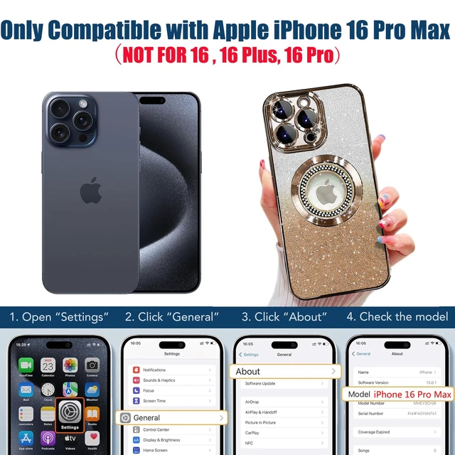 Alt view image 2 of 7 - for iPhone 16 Pro Max Magnetic Glitter Case Compatible with MagSafe,Full Protection Slim Shockproof Anti-Scratch Case with Camera Lens Protector Logo View Dust-Proof Net for Women Gold