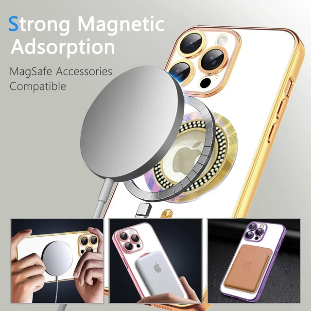 Alt view image 4 of 7 - for iPhone 16 Pro Max Magnetic Glitter Case Compatible with MagSafe,Full Protection Slim Shockproof Anti-Scratch Case with Camera Lens Protector Logo View Dust-Proof Net for Women Gold