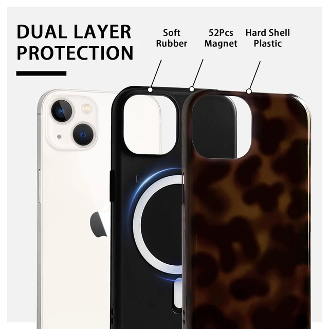 Alt view image 2 of 7 - for iPhone 13/14 Case Magnetic Cute Leopard - Brown | Compatible with MagSafe, Amber tortoise pattern, For women men girls boys, Soft TPU hard PC back, Shockproof, Waterproof