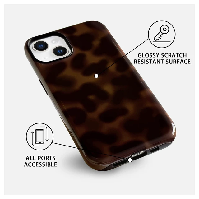 Alt view image 6 of 7 - for iPhone 13/14 Case Magnetic Cute Leopard - Brown | Compatible with MagSafe, Amber tortoise pattern, For women men girls boys, Soft TPU hard PC back, Shockproof, Waterproof