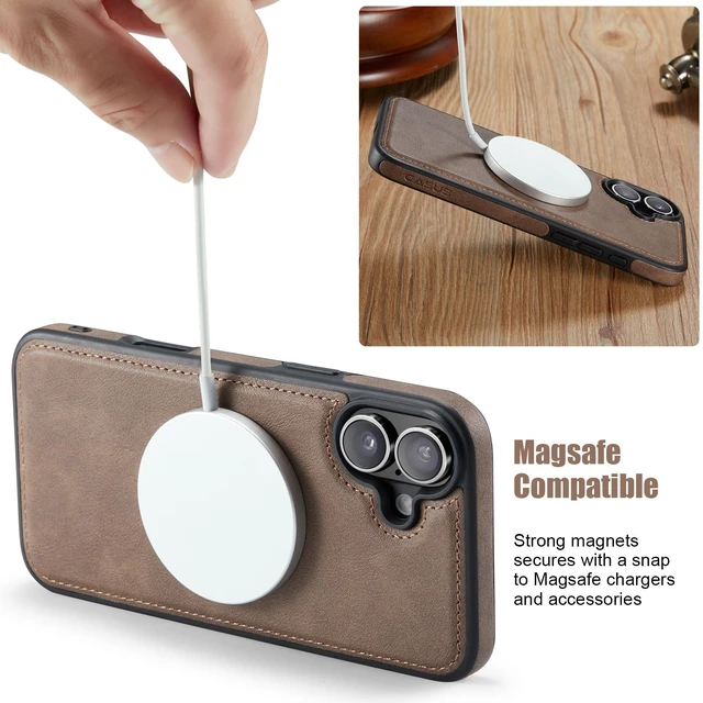 Alt view image 3 of 7 - Designed for iPhone 16 Plus Case Compatible with MagSafe Leather Slim Logo View Luxury Elegant Thin Cover with Tempered Glass Screen Protector (2024 6.7"- Grey
