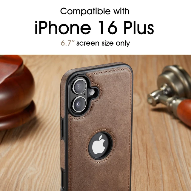 Alt view image 2 of 7 - Designed for iPhone 16 Plus Case Compatible with MagSafe Leather Slim Logo View Luxury Elegant Thin Cover with Tempered Glass Screen Protector (2024 6.7"- Grey