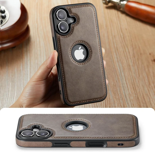 Alt view image 6 of 7 - Designed for iPhone 16 Plus Case Compatible with MagSafe Leather Slim Logo View Luxury Elegant Thin Cover with Tempered Glass Screen Protector (2024 6.7"- Grey