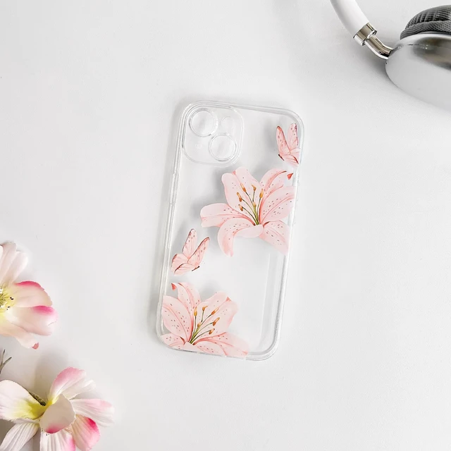 Alt view image 5 of 7 - Compatible for iPhone 15 Case Cute Clear Flower - Light Pink | Butterfly lily floral, for girls women, Aesthetic, Precision camera cutouts, Soft TPU, Shockproof, Slim fit