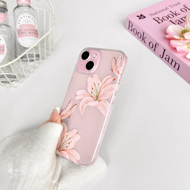 Alt view image 7 of 7 - Compatible for iPhone 15 Case Cute Clear Flower - Light Pink | Butterfly lily floral, for girls women, Aesthetic, Precision camera cutouts, Soft TPU, Shockproof, Slim fit