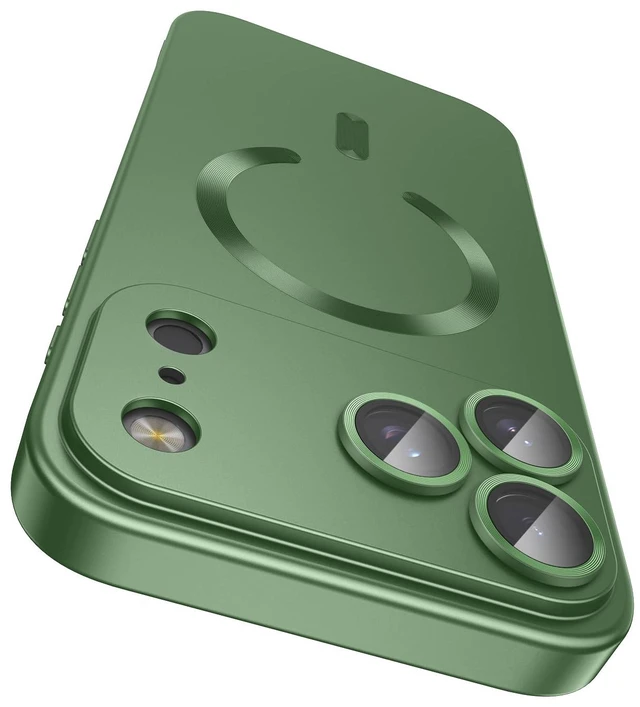 Main image of Magnetic for iPhone 17 Pro Max Case, Compatible with MagSafe, Built-in Camera Lens Protector, Slim Thin Soft Silicone Bumper Shockproof Metallic Luster Phone Case, Green