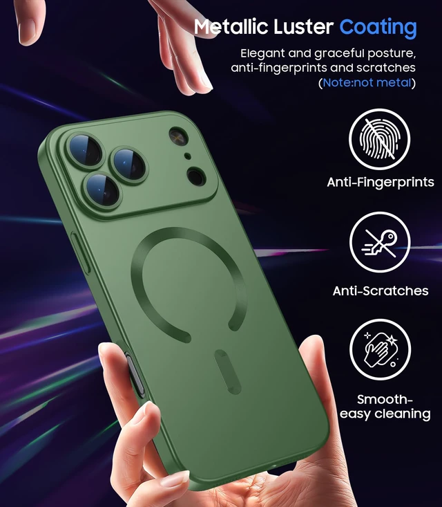 Alt view image 2 of 4 - Magnetic for iPhone 17 Pro Max Case, Compatible with MagSafe, Built-in Camera Lens Protector, Slim Thin Soft Silicone Bumper Shockproof Metallic Luster Phone Case, Green