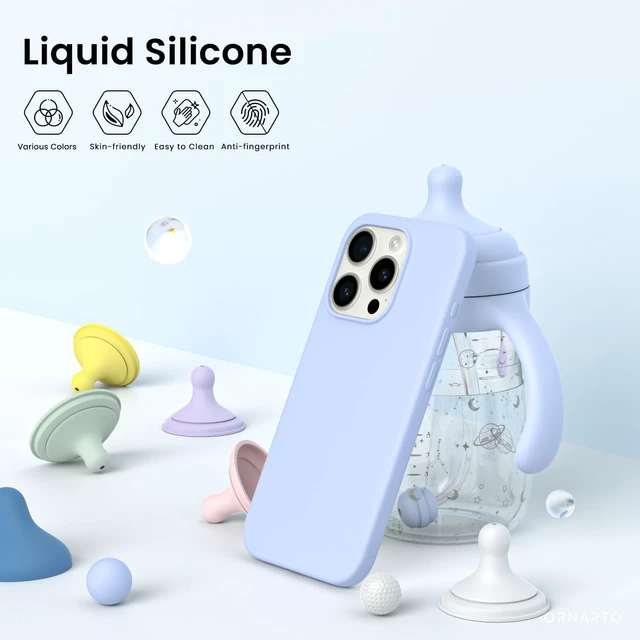 Alt view image 3 of 6 - Compatible with iPhone 15 Pro Case 6.1", Liquid Silicone 3 Layers Full Covered Soft Gel Rubber Cover, Shockproof Protective Slim Phone Case with Anti-Scratch Microfiber Lining-Baby Blue