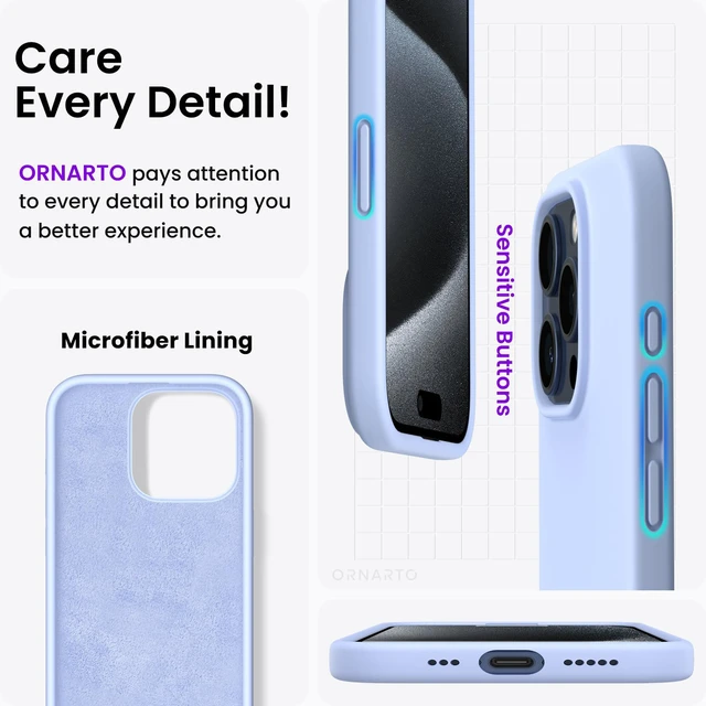 Alt view image 5 of 6 - Compatible with iPhone 15 Pro Case 6.1", Liquid Silicone 3 Layers Full Covered Soft Gel Rubber Cover, Shockproof Protective Slim Phone Case with Anti-Scratch Microfiber Lining-Baby Blue
