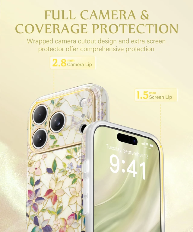 Alt view image 5 of 7 - for iPhone 17 Pro Case Compatible with MagSafe for Women | Upgraded Full Camera Protection, Stylish Floral Shockproof Protective Phone Case for iPhone 17 Pro 6.3", Frangipani/Pink