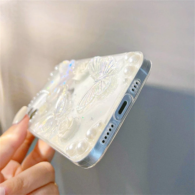 Alt view image 6 of 7 - Compatible with iPhone 14/13 Butterfly Floral Clear with Design Aesthetic Women Teen Girls Glitter Pretty Crystal Sparkle Sparkly Cute Girly Phone Cases Protective Cover+Chain-Clear