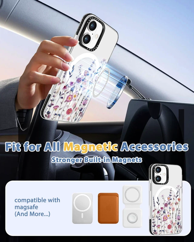 Alt view image 4 of 6 - for iPhone 17 Clear Case Compatible with Magsafe - for Women Girls Cute Design 360° Magnetic Ring Holder Stand Kickstand Purple Flower Girly Fashion Funny Pretty TPU Aesthetic Phone Cover
