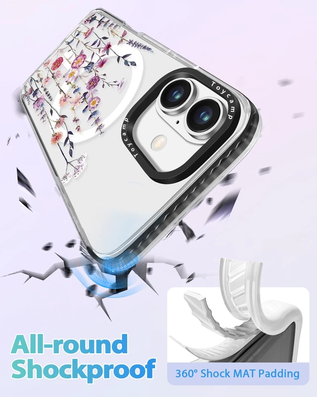 Alt view image 5 of 6 - for iPhone 17 Clear Case Compatible with Magsafe - for Women Girls Cute Design 360° Magnetic Ring Holder Stand Kickstand Purple Flower Girly Fashion Funny Pretty TPU Aesthetic Phone Cover
