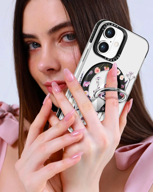 Alt view image 6 of 6 - for iPhone 17 Clear Case Compatible with Magsafe - for Women Girls Cute Design 360° Magnetic Ring Holder Stand Kickstand Purple Flower Girly Fashion Funny Pretty TPU Aesthetic Phone Cover