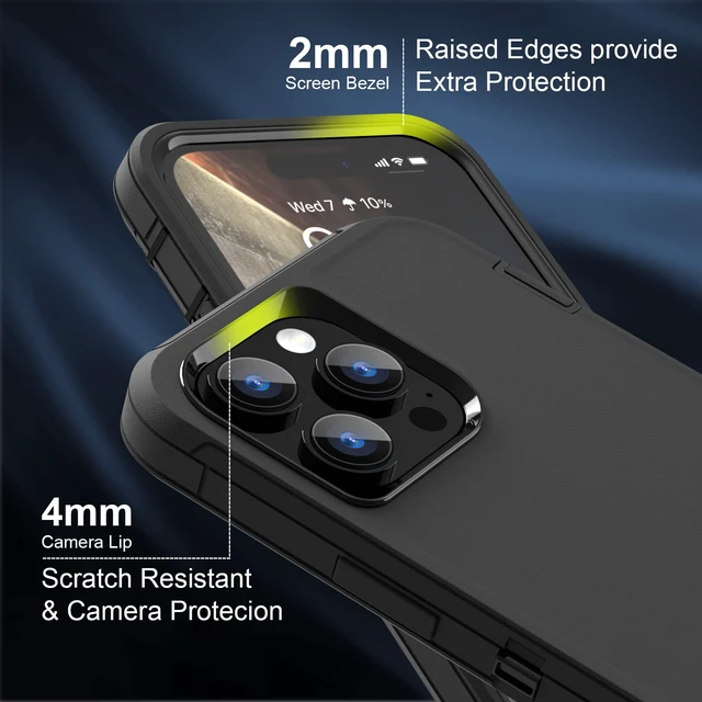 Alt view image 2 of 7 - Case Compatible with iPhone 14 Pro Max, Heavy Duty Protective Black Phone Case, Full Body Shockproof Durable Silicone Rubber with Hard PC Rugged Sturdy Phone Cover for 14 Pro Max 6.7 Inch. (Black)