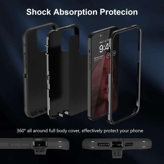 Alt view image 4 of 7 - Case Compatible with iPhone 14 Pro Max, Heavy Duty Protective Black Phone Case, Full Body Shockproof Durable Silicone Rubber with Hard PC Rugged Sturdy Phone Cover for 14 Pro Max 6.7 Inch. (Black)