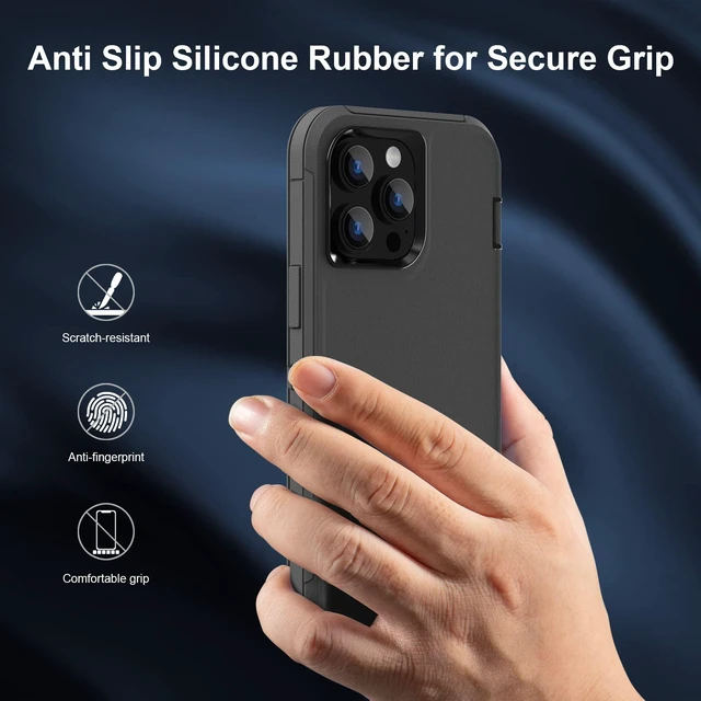 Alt view image 7 of 7 - Case Compatible with iPhone 14 Pro Max, Heavy Duty Protective Black Phone Case, Full Body Shockproof Durable Silicone Rubber with Hard PC Rugged Sturdy Phone Cover for 14 Pro Max 6.7 Inch. (Black)