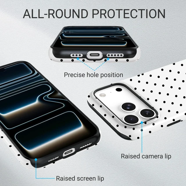 Alt view image 3 of 6 - TPU Phone Case for iPhone 17 Pro, MagSafe Wireless Charging Compatible, Shockproof Slim Fit Protective Cover with Anti-Yellowing & Raised Camera Protection (Polka dot 8, iPhone 17 Pro(6.3"))